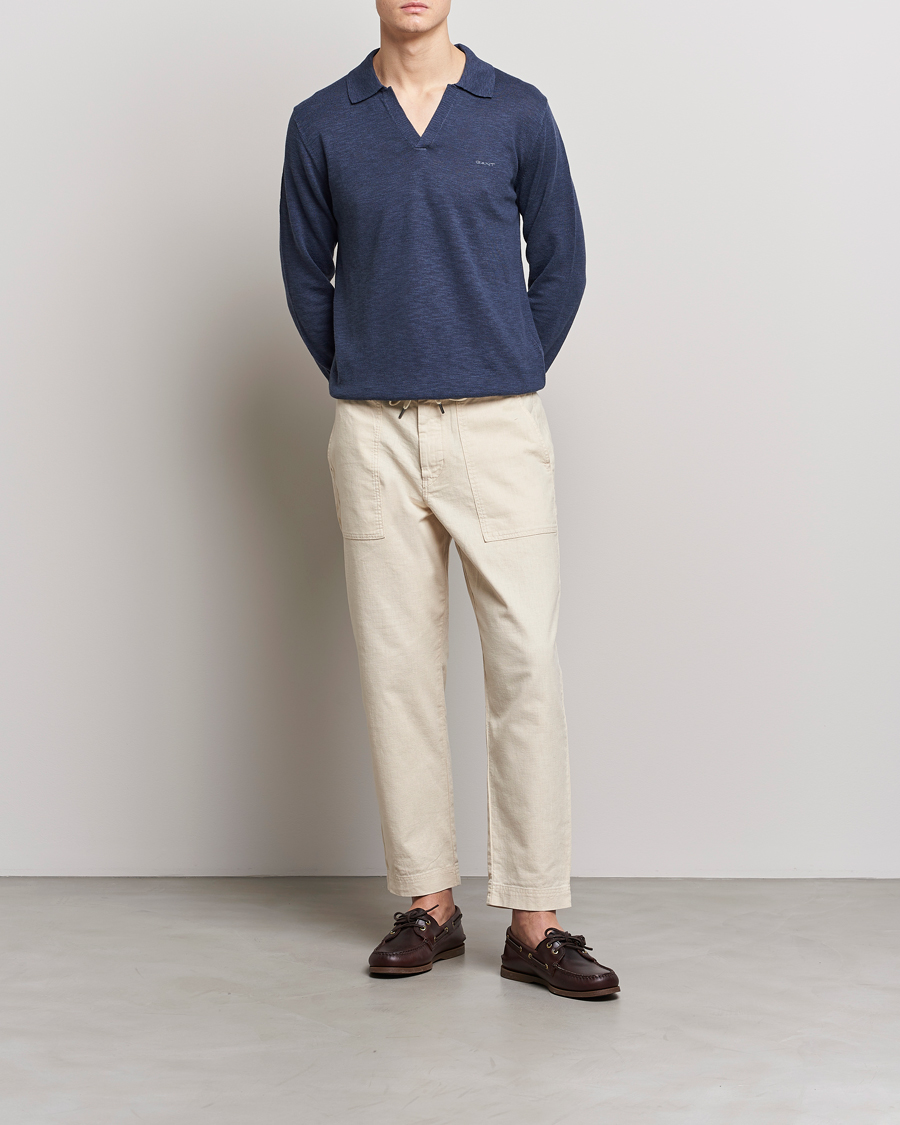 Herren | Pullover | GANT | Cotton/Linen Knitted Polo Deep Ocean