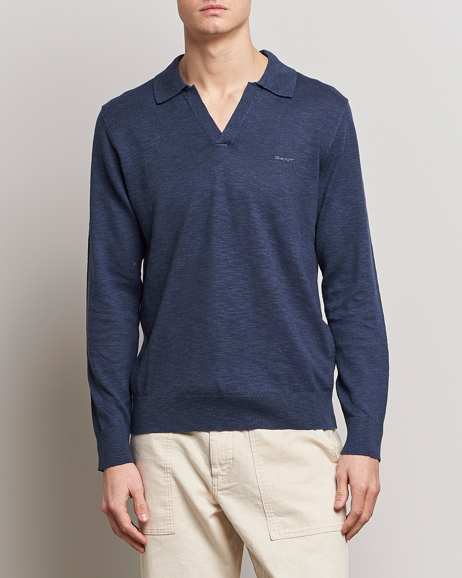 Herren | Pullover | GANT | Cotton/Linen Knitted Polo Deep Ocean