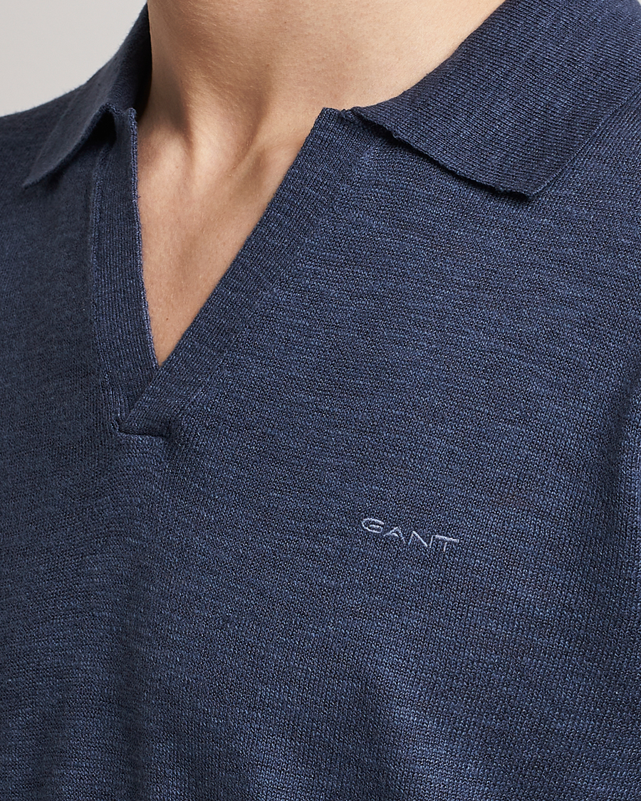Herren | Pullover | GANT | Cotton/Linen Knitted Polo Deep Ocean