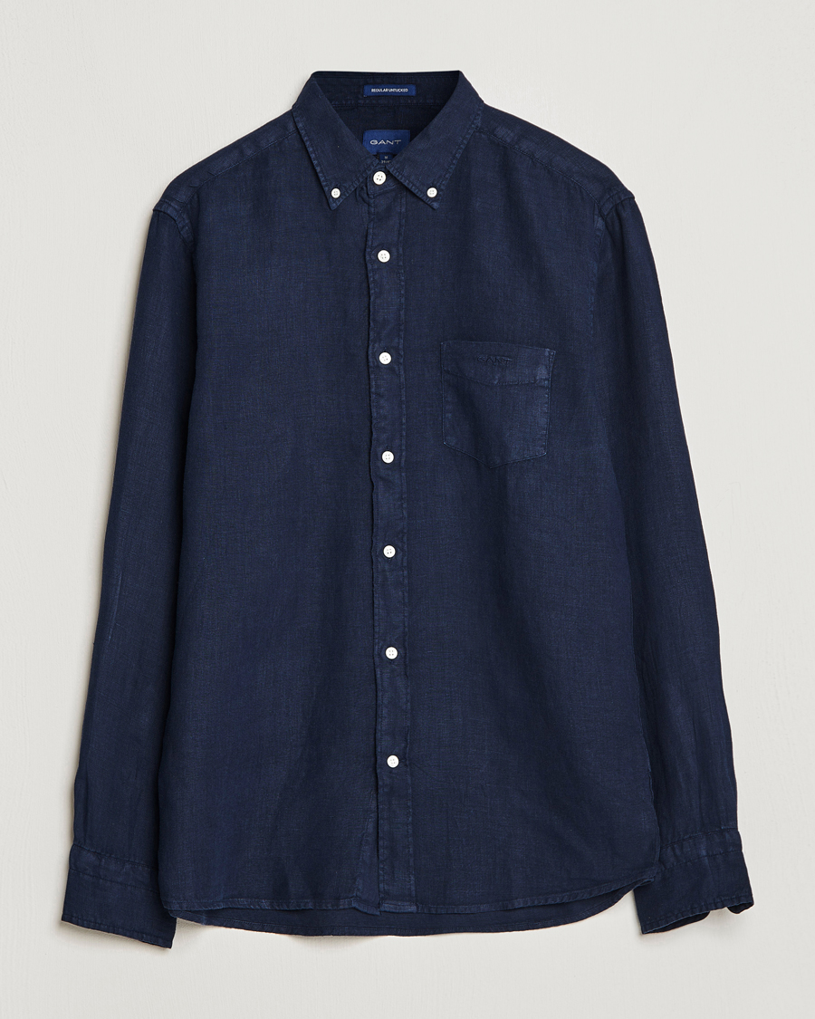 Herren | Hemden | GANT | Regular Fit Garment Dyed Linen Shirt Marine
