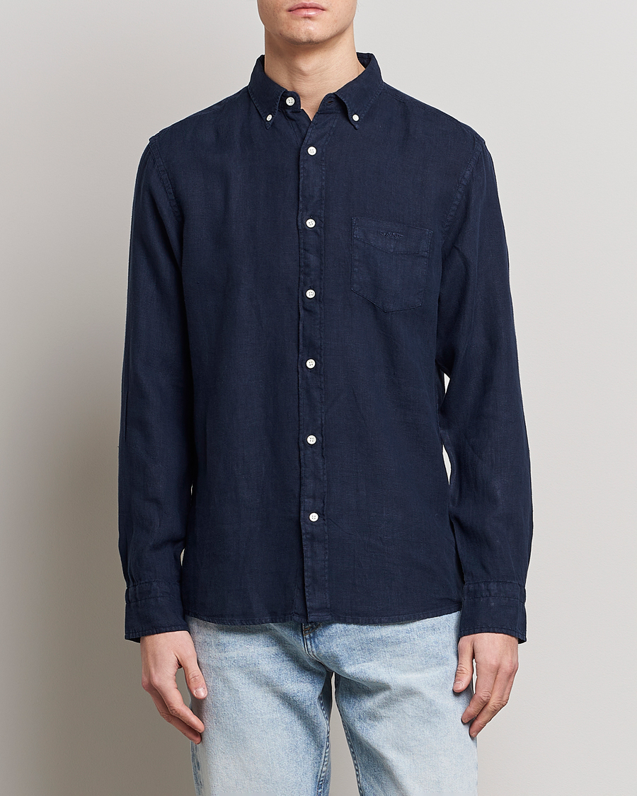 Herren | Hemden | GANT | Regular Fit Garment Dyed Linen Shirt Marine