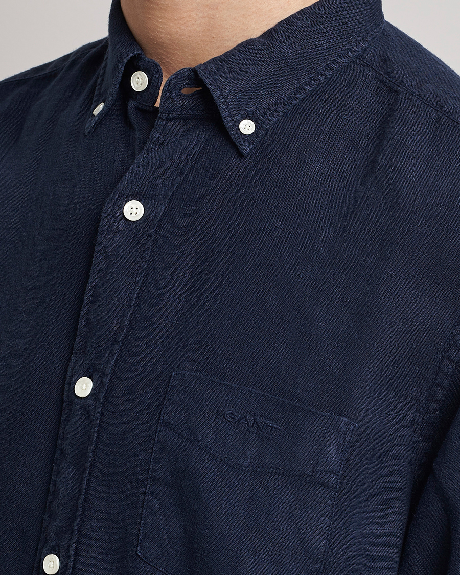 Herren | Hemden | GANT | Regular Fit Garment Dyed Linen Shirt Marine