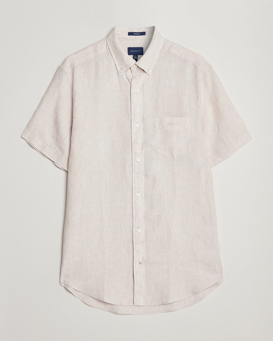Herren | Hemden | GANT | Regular Fit Striped Linen Short Sleeve Shirt Dry Sand