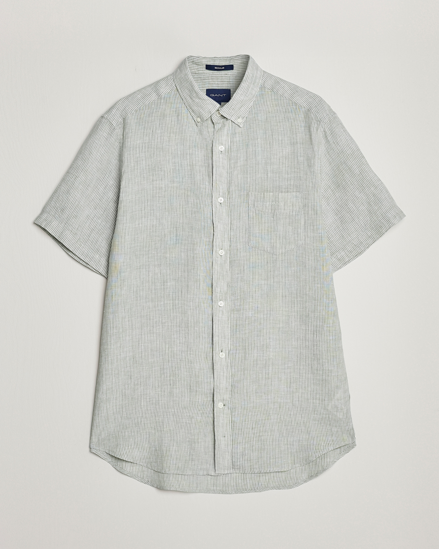 Herren | Hemden | GANT | Regular Fit Striped Linen Short Sleeve Shirt Calamata Green