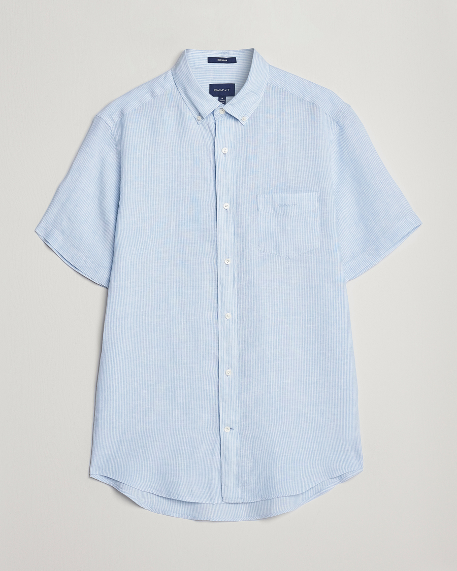 Herren | Hemden | GANT | Regular Fit Striped Linen Short Sleeve Shirt Capri Blue