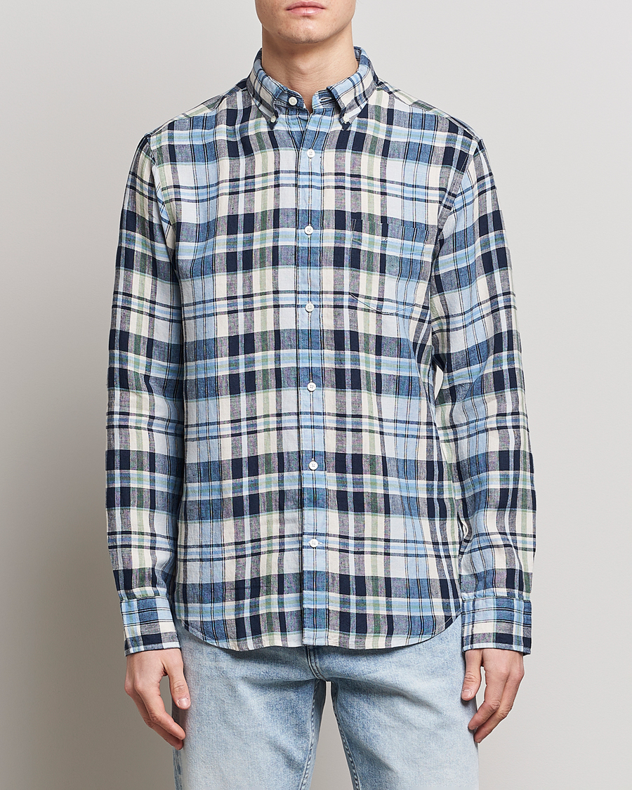 Herren | Hemden | GANT | Regular Fit Linen Madras Checked Shirt Marine Multi