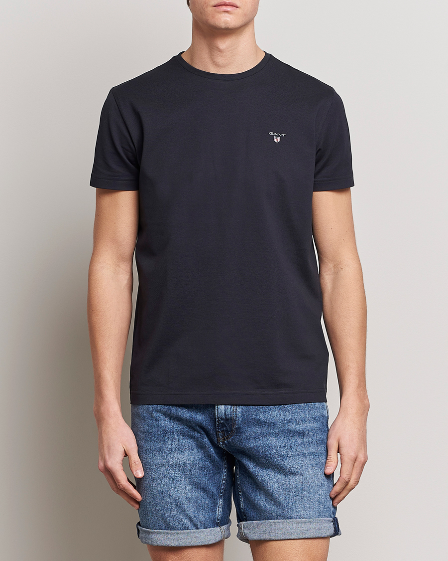 Herren | T-Shirts | GANT | Cotton Pique Crew Neck T-Shirt Black