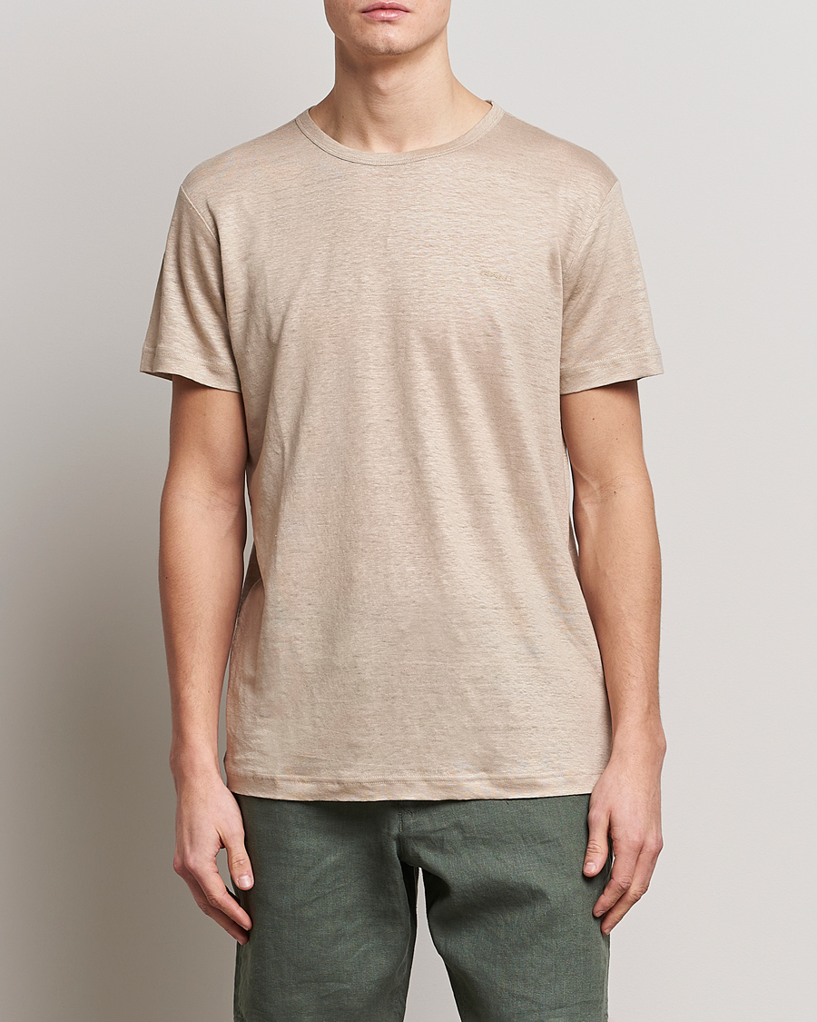 Herren | T-Shirts | GANT | Cotton/Linen Crew Neck T-Shirt Khaki Beige