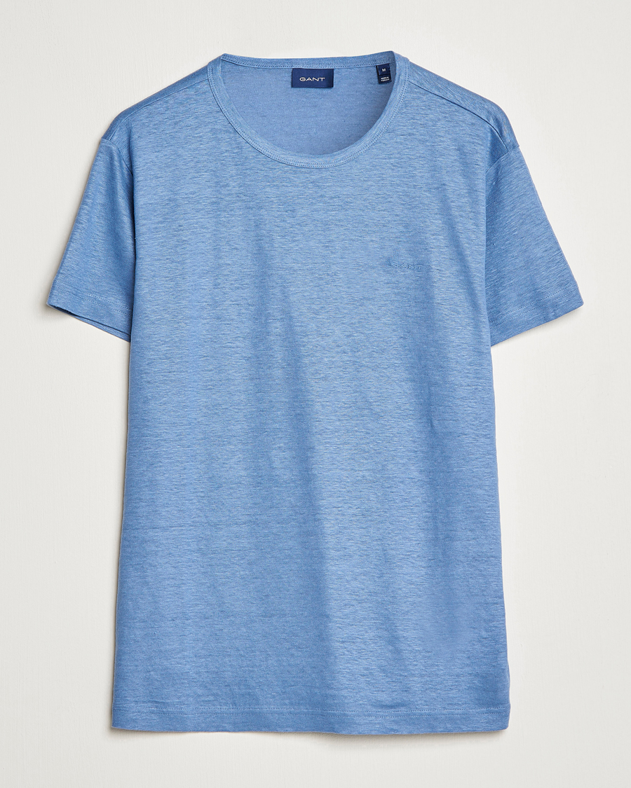 Herren | T-Shirts | GANT | Cotton/Linen Crew Neck T-Shirt Salty Sea Blue