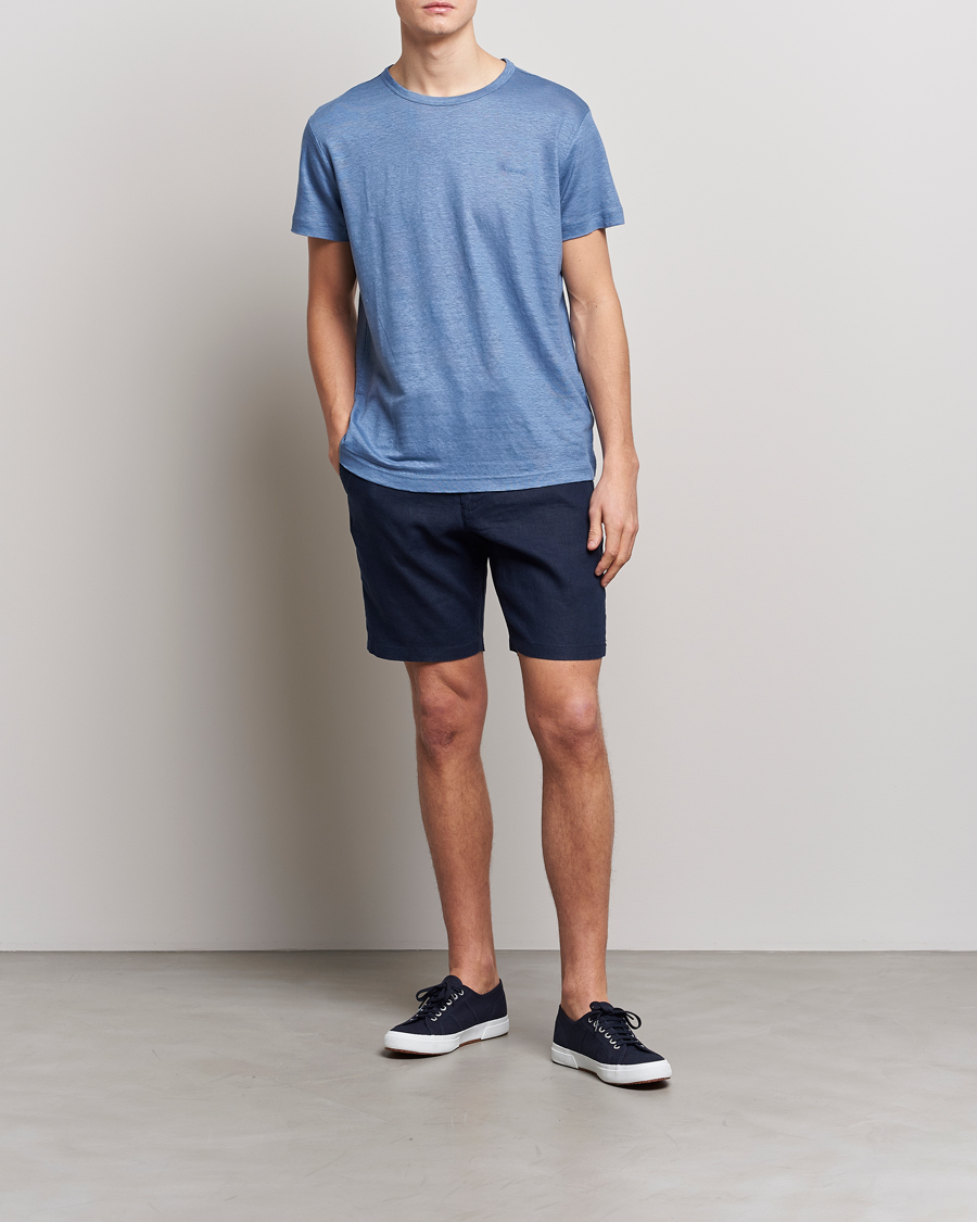 Herren | T-Shirts | GANT | Cotton/Linen Crew Neck T-Shirt Salty Sea Blue