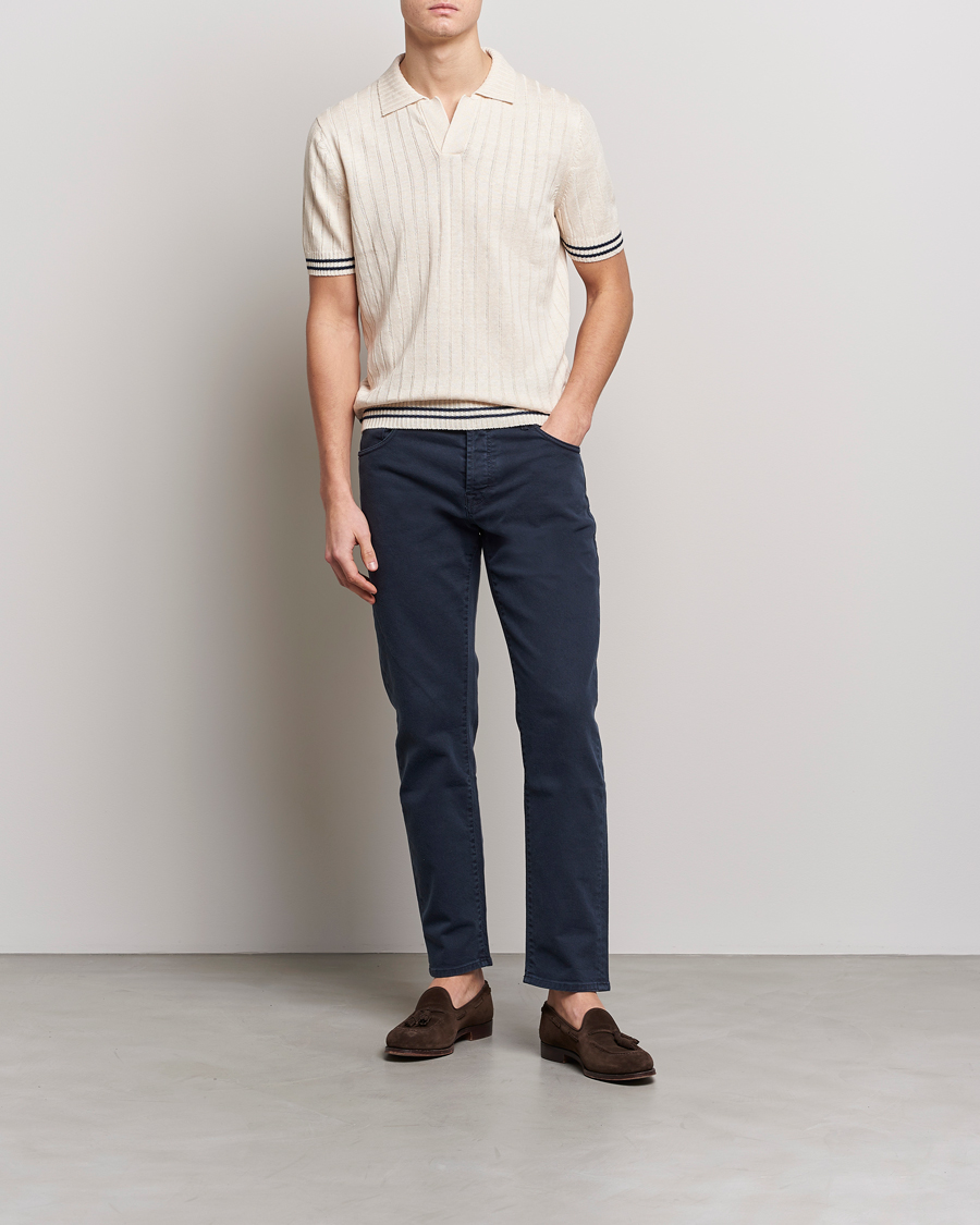 Herren | Poloshirts | Gran Sasso | Cotton/Linen Structured Knitted Polo Cream