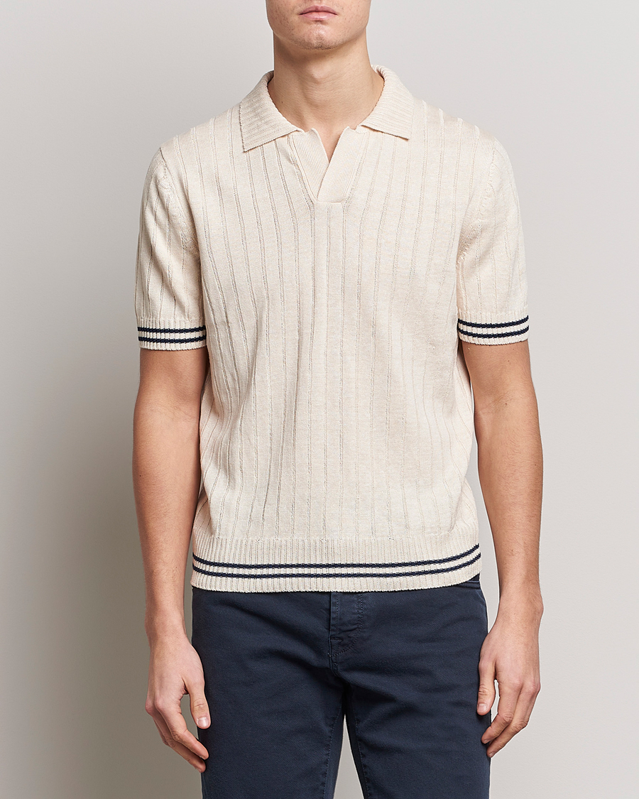 Herren | Poloshirts | Gran Sasso | Cotton/Linen Structured Knitted Polo Cream
