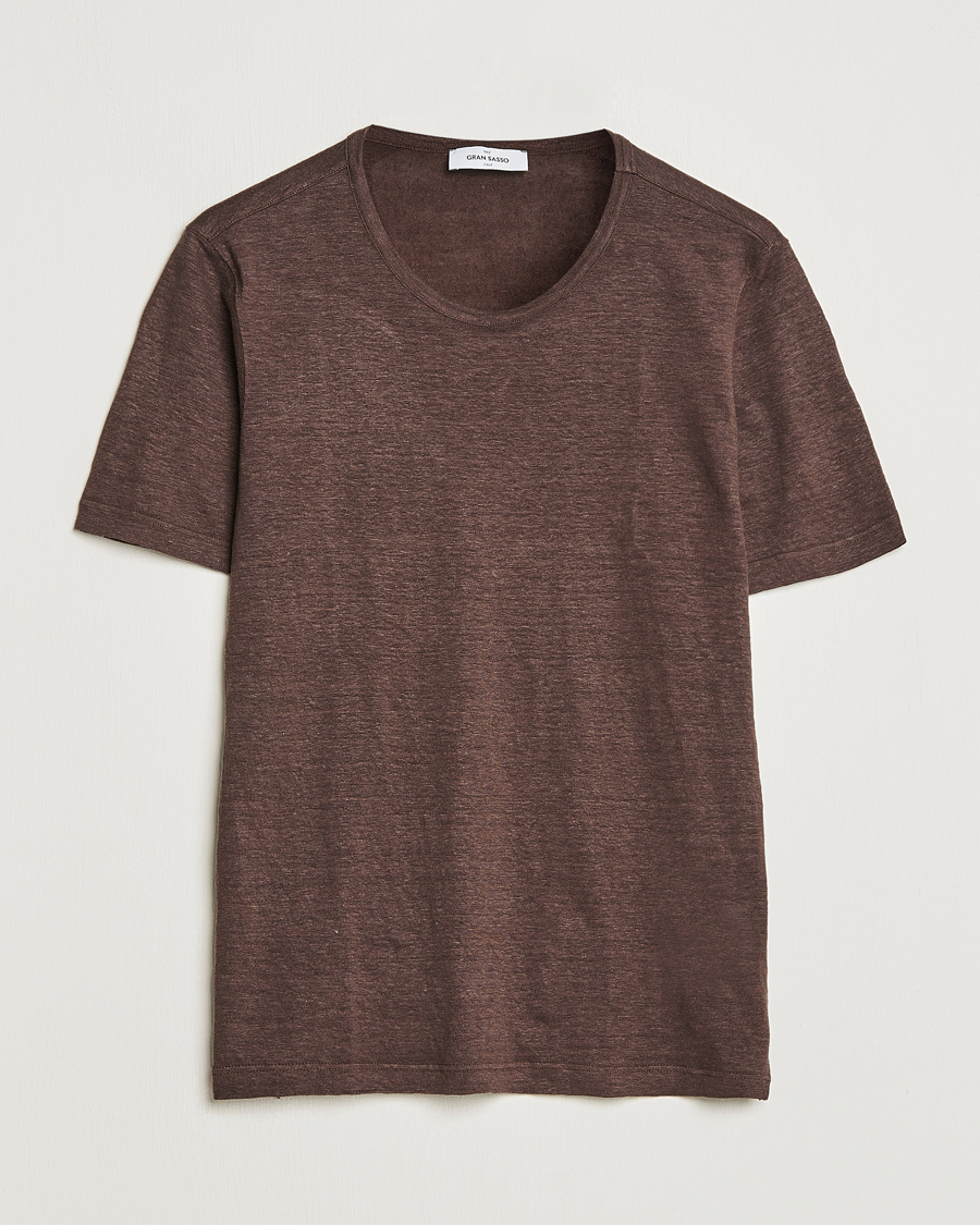 Herren | T-Shirts | Gran Sasso | Washed Linen Tee Dark Brown