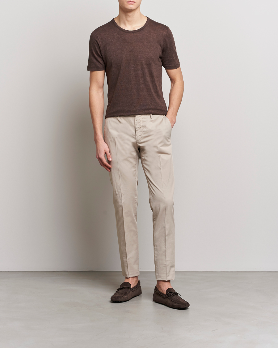 Herren | T-Shirts | Gran Sasso | Washed Linen Tee Dark Brown
