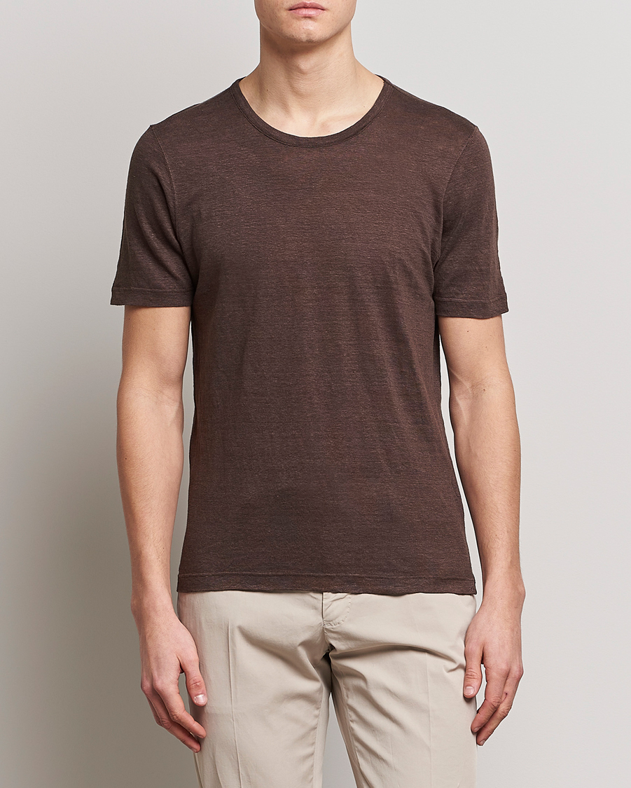 Herren | T-Shirts | Gran Sasso | Washed Linen Tee Dark Brown