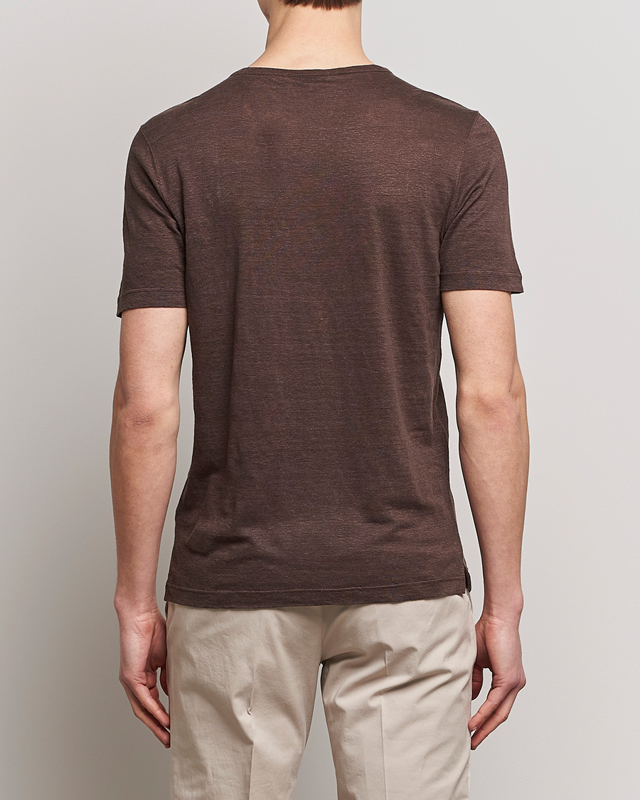 Herren | T-Shirts | Gran Sasso | Washed Linen Tee Dark Brown