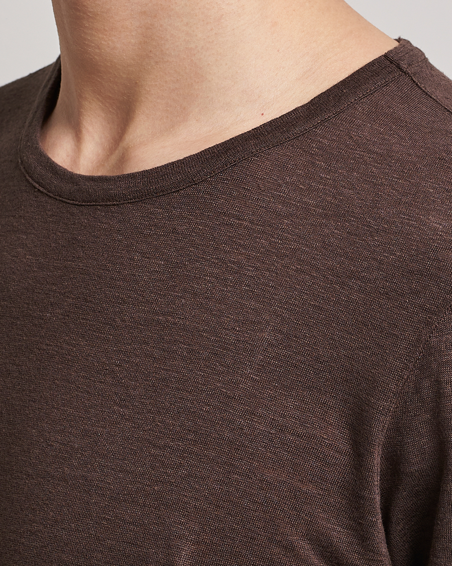 Herren | T-Shirts | Gran Sasso | Washed Linen Tee Dark Brown