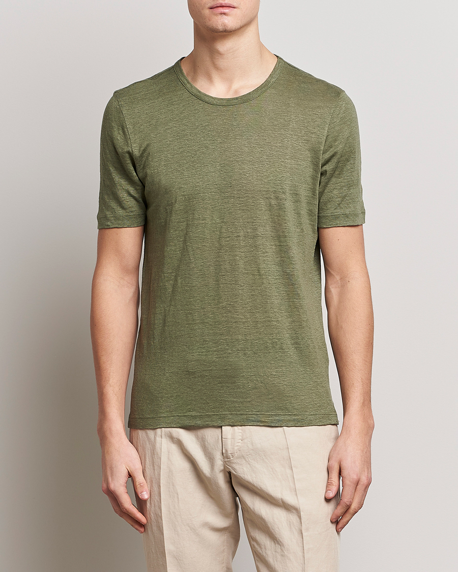 Herren | T-Shirts | Gran Sasso | Washed Linen Tee Olive