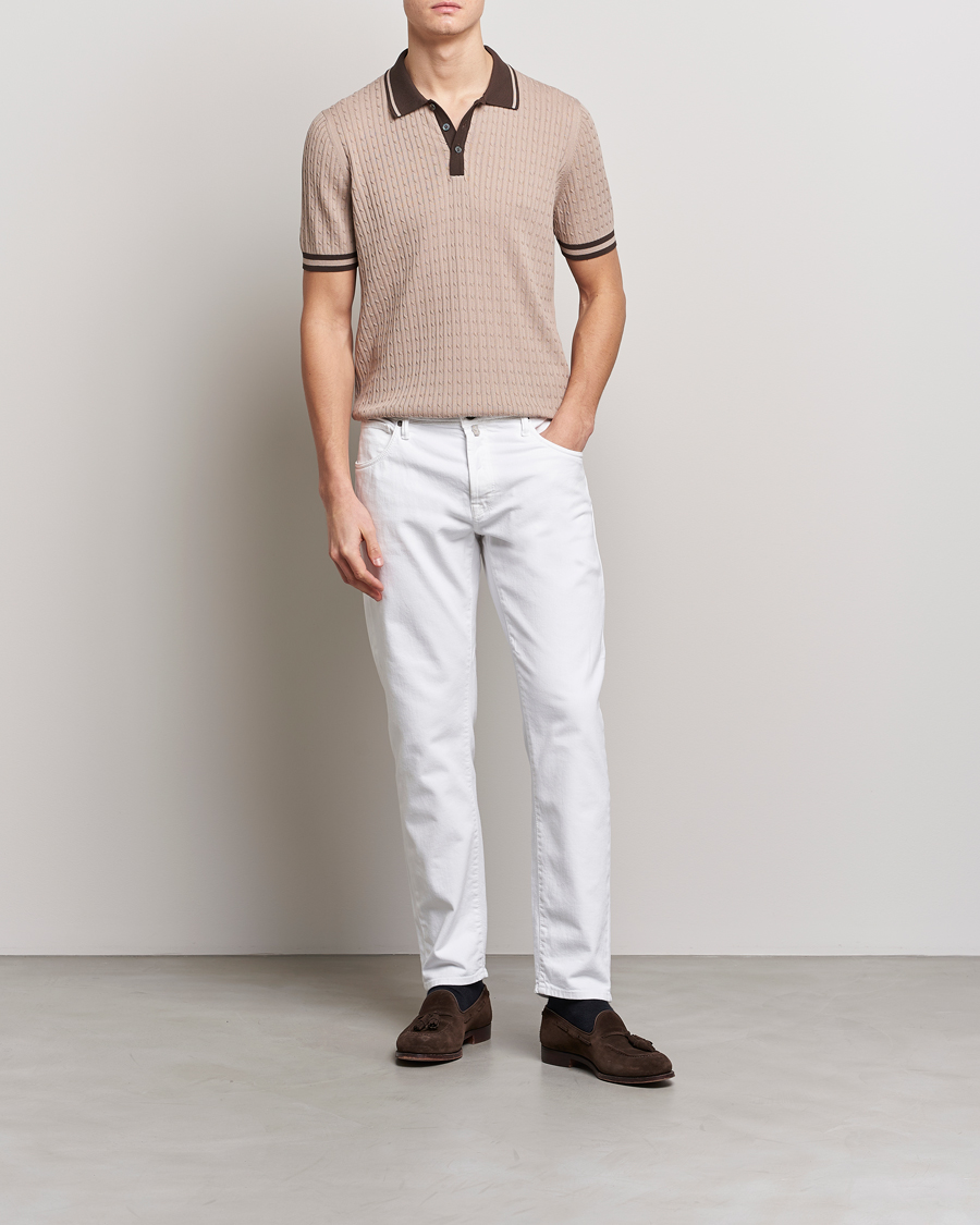 Herren | Poloshirts | Gran Sasso | Cable Knitted Contrast Polo Beige