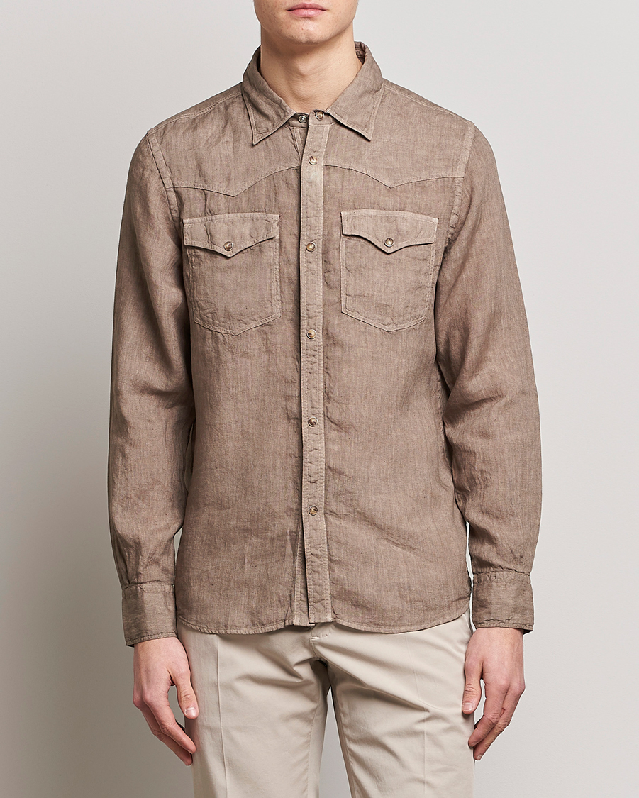 Herren | Hemden | Gran Sasso | Casual Pocket Linen Shirt Medium Brown