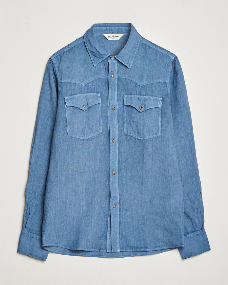 Herren | Hemden | Gran Sasso | Casual Pocket Linen Shirt Blue
