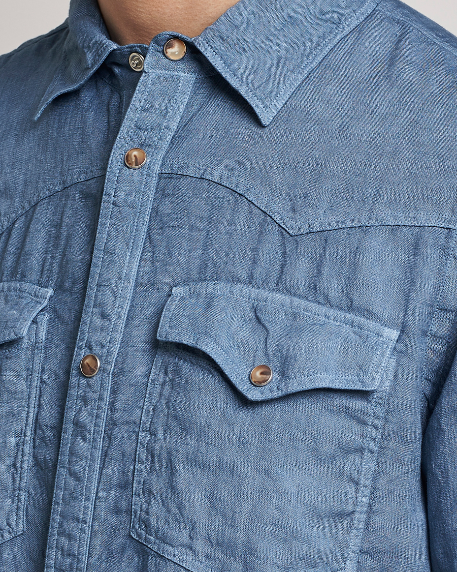 Herren | Hemden | Gran Sasso | Casual Pocket Linen Shirt Blue