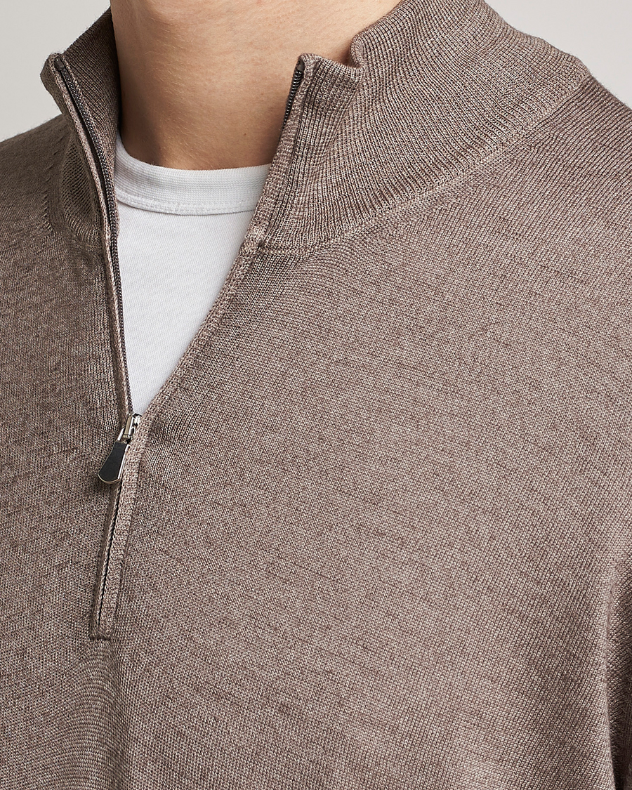 Herren | Pullover | Gran Sasso | Summer Merino Half Zip Sweater Brown Melange