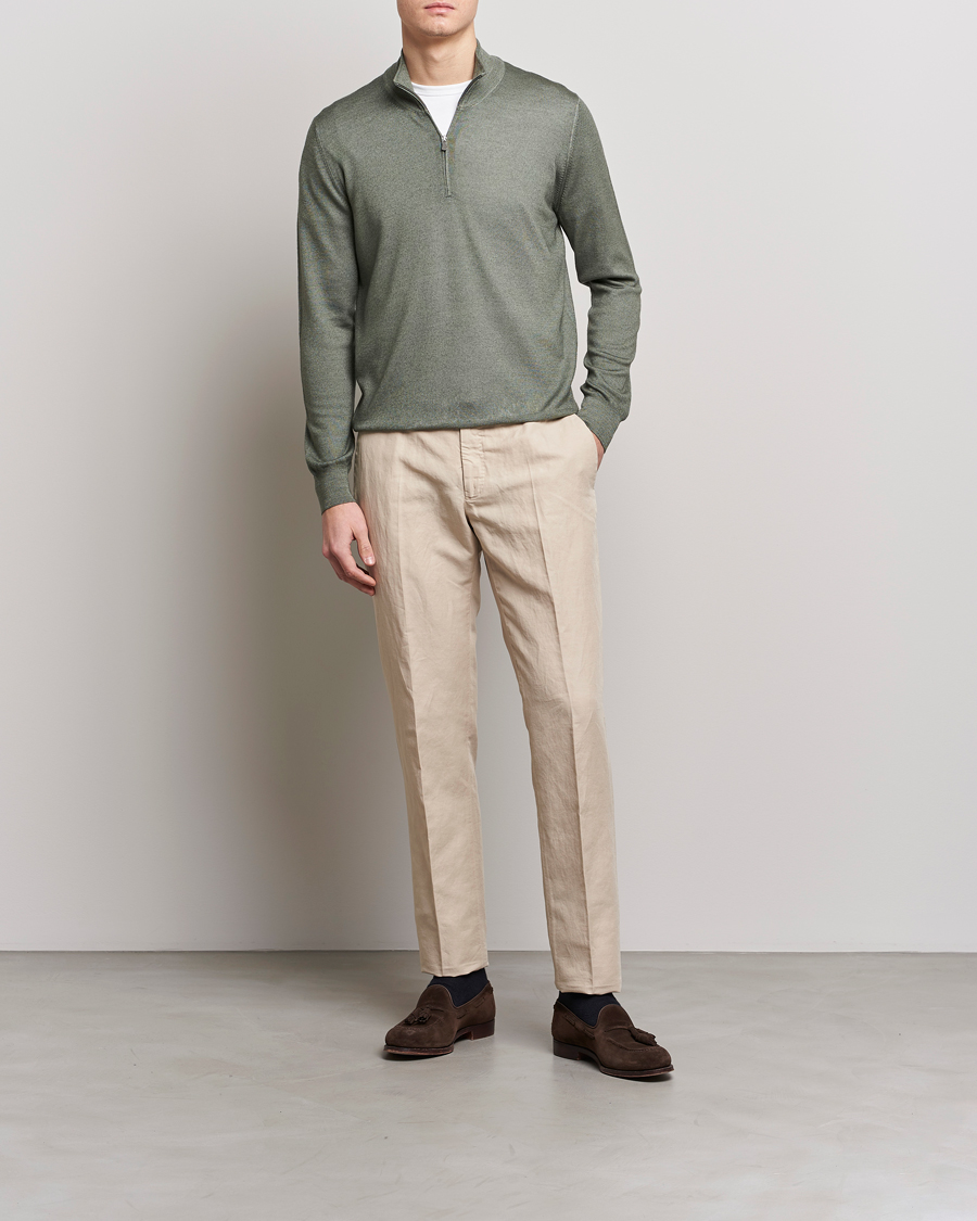 Herren | Pullover | Gran Sasso | Summer Merino Half Zip Sweater Green Melange