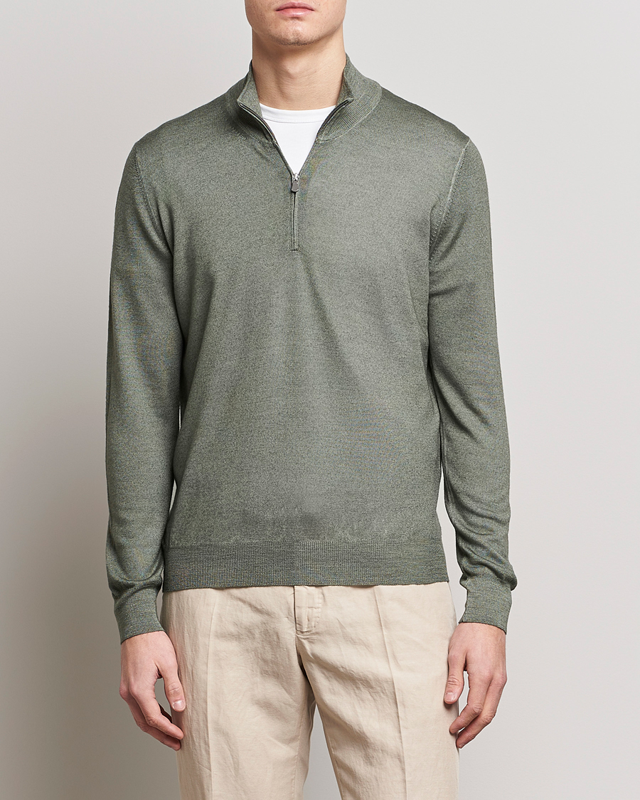 Herren | Pullover | Gran Sasso | Summer Merino Half Zip Sweater Green Melange