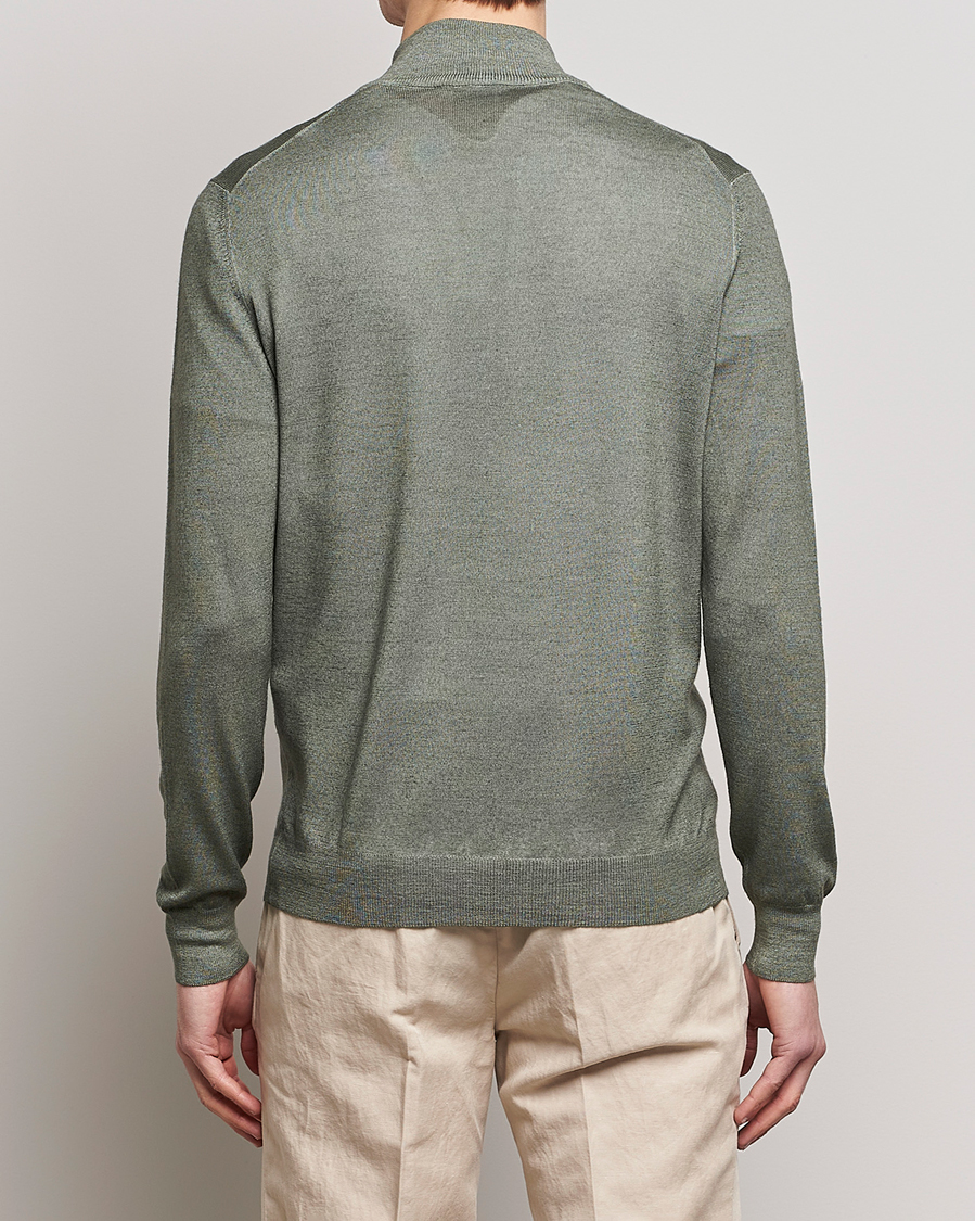 Herren | Pullover | Gran Sasso | Summer Merino Half Zip Sweater Green Melange