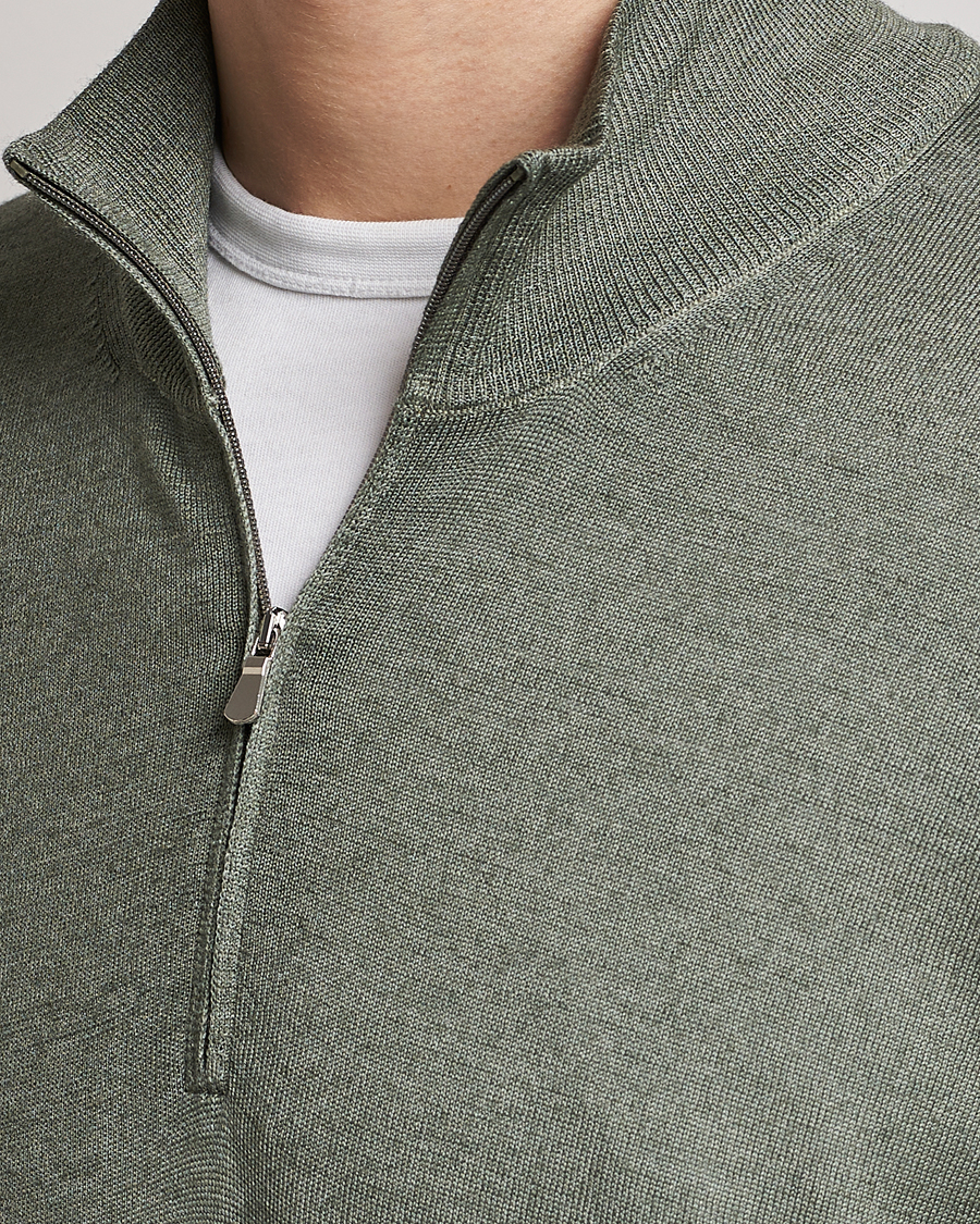 Herren | Pullover | Gran Sasso | Summer Merino Half Zip Sweater Green Melange