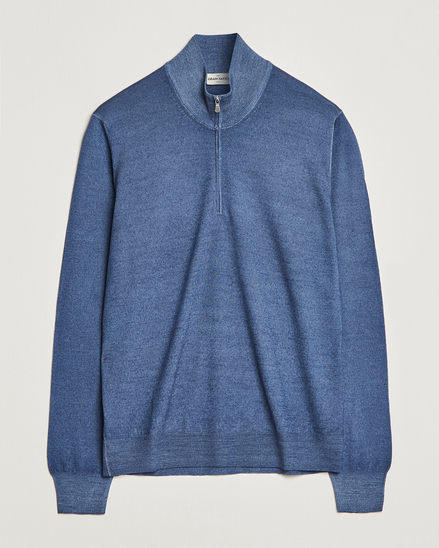 Herren | Pullover | Gran Sasso | Summer Merino Half Zip Sweater Blue Melange