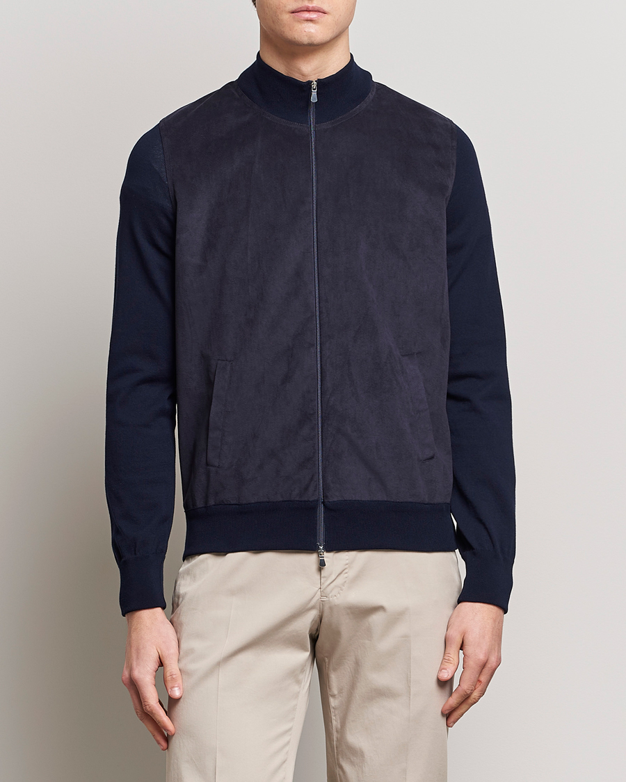 Herren | Pullover | Gran Sasso | Knitted Cotton/Alcantara Full Zip Navy
