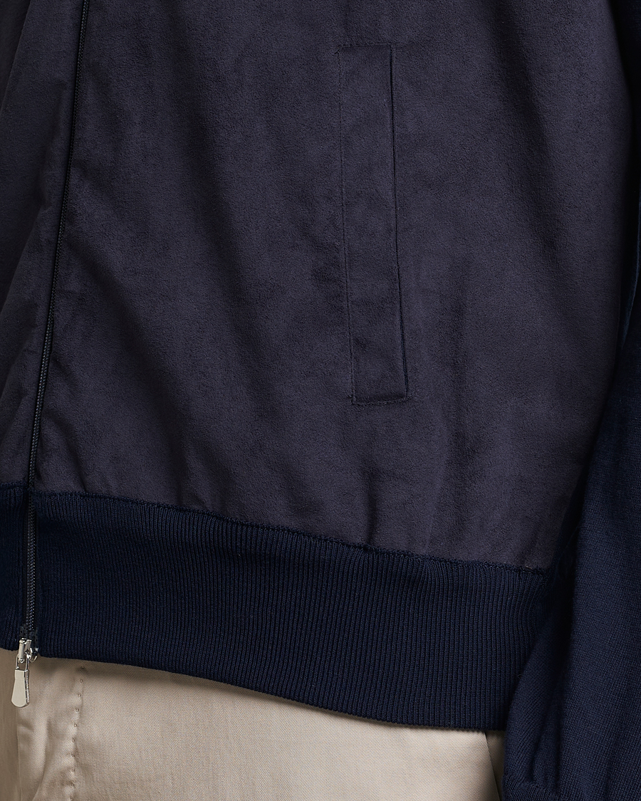 Herren | Pullover | Gran Sasso | Knitted Cotton/Alcantara Full Zip Navy