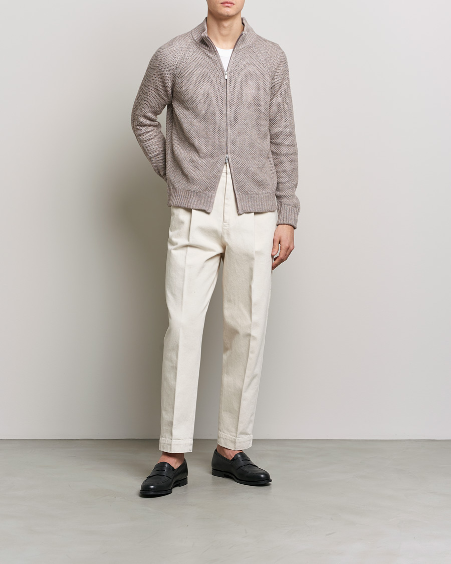 Herren | Pullover | Gran Sasso | Structured Cotton/Linen Full Zip Beige Melange