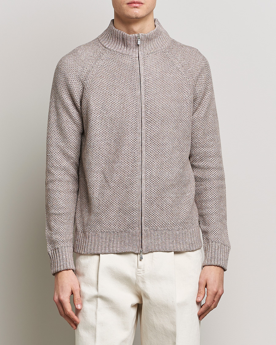Herren | Pullover | Gran Sasso | Structured Cotton/Linen Full Zip Beige Melange