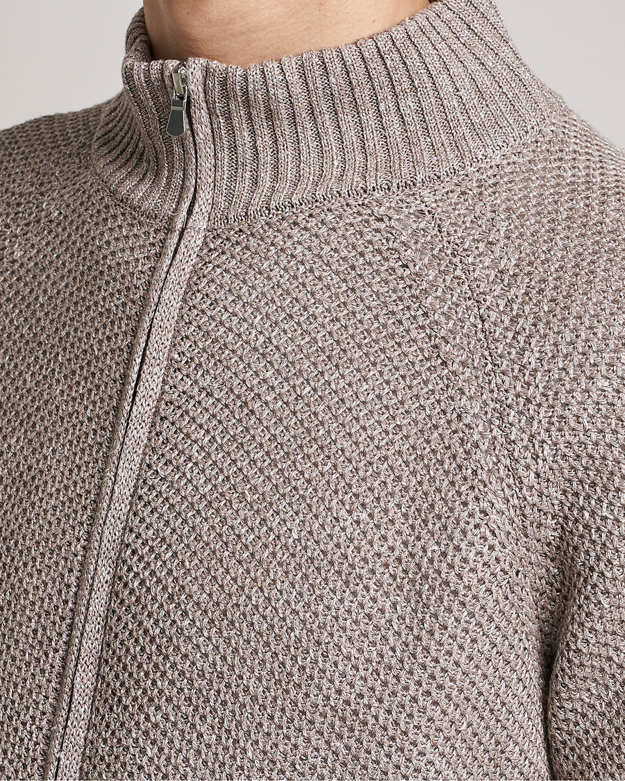 Herren | Pullover | Gran Sasso | Structured Cotton/Linen Full Zip Beige Melange