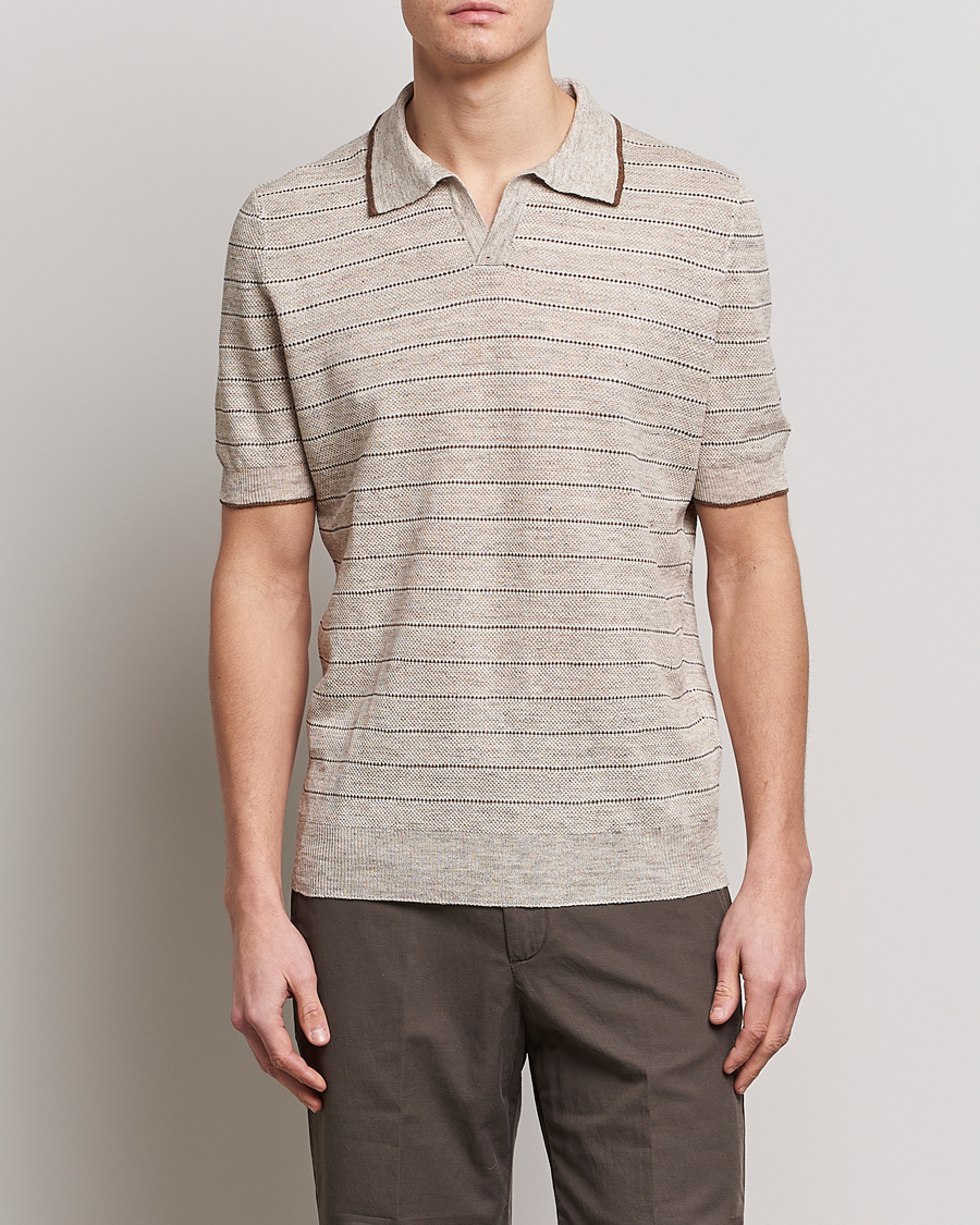 Herren | Poloshirts | Gran Sasso | Structured Striped Knitted Linen Polo Beige