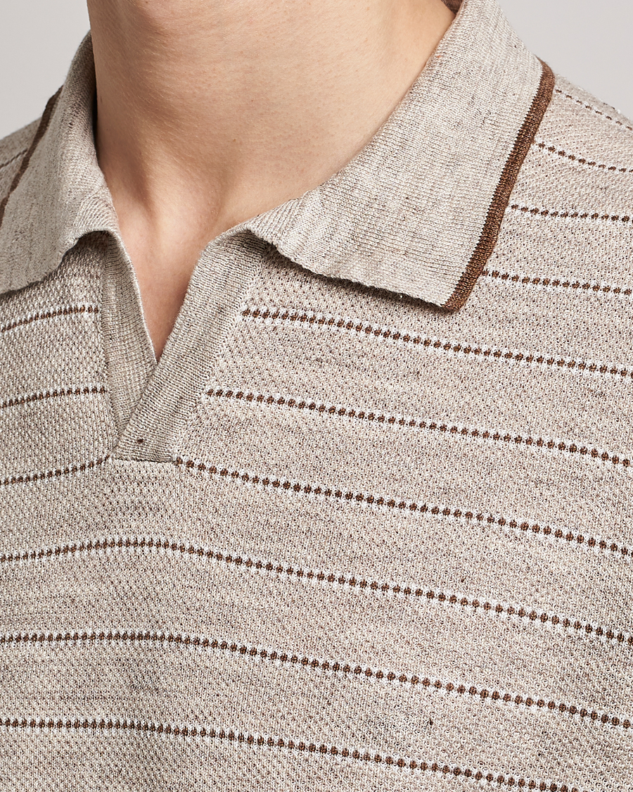 Herren | Poloshirts | Gran Sasso | Structured Striped Knitted Linen Polo Beige