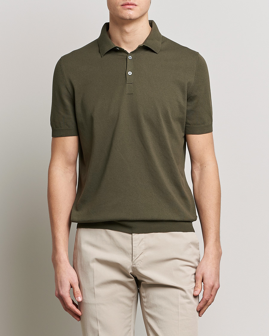 Herren | Poloshirts | Gran Sasso | Cotton Knitted Polo Dark Olive