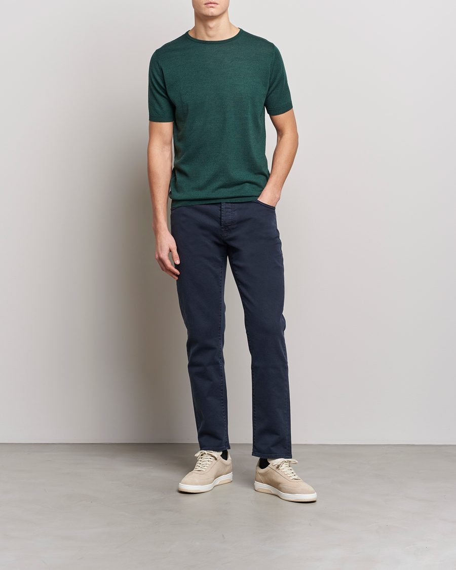Herren | T-Shirts | John Smedley | Belden Wool/Cotton T-Shirt Bottle Green