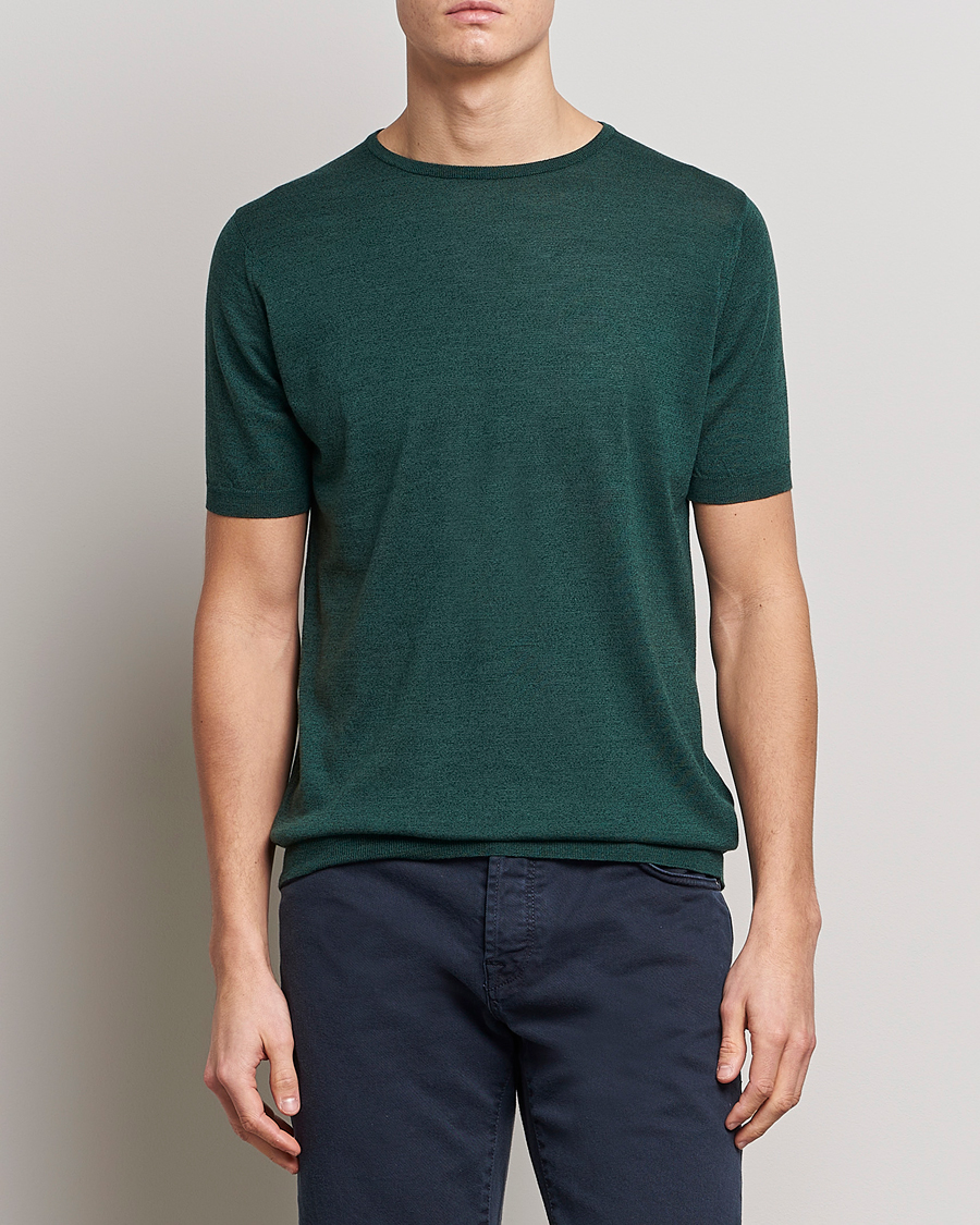 Herren | T-Shirts | John Smedley | Belden Wool/Cotton T-Shirt Bottle Green