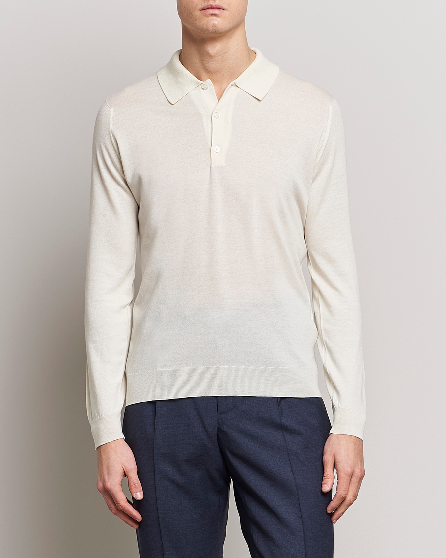 Herren | Pullover | John Smedley | Belper Wool/Cotton Polo Pullover Latte