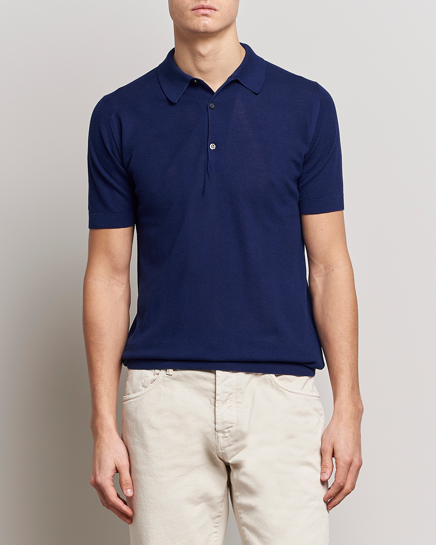 Herren | Poloshirts | John Smedley | Roth Structured Pique Marine Blue