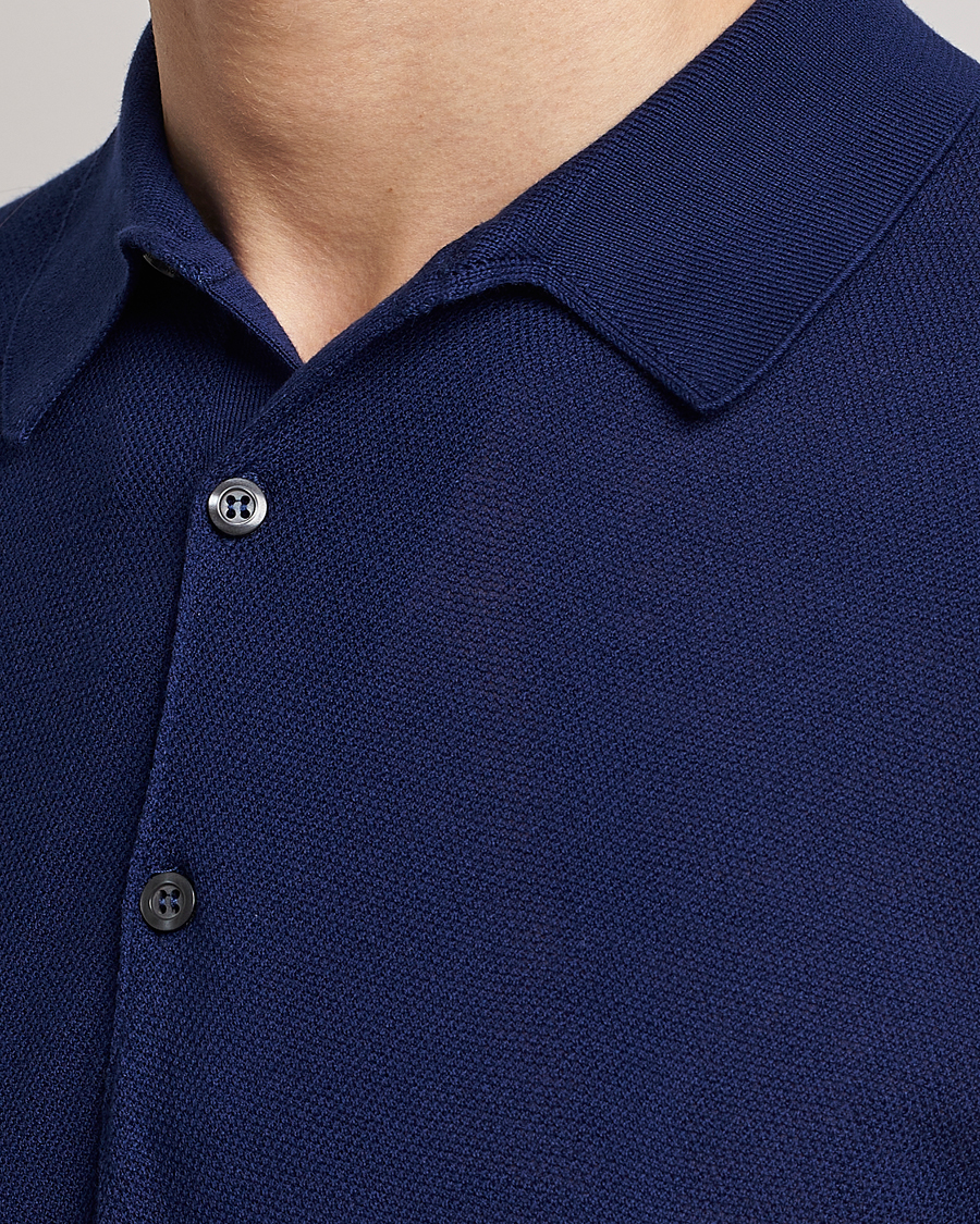 Herren | Poloshirts | John Smedley | Roth Structured Pique Marine Blue