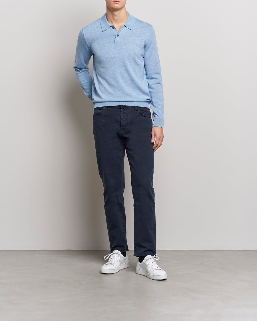 Herren | Pullover | Morris | Merino Knitted Polo Light Blue