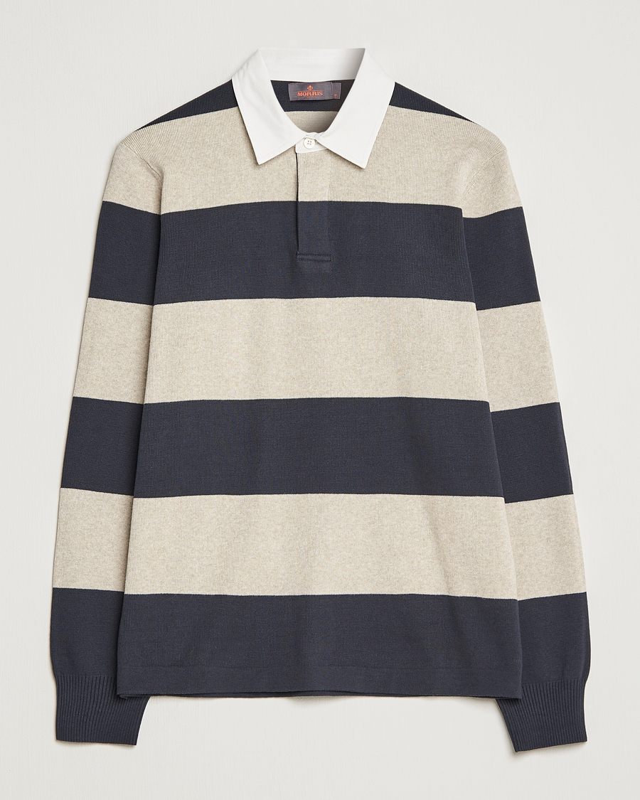 Herren | Pullover | Morris | George Knitted Striped Rugger Grey/Navy