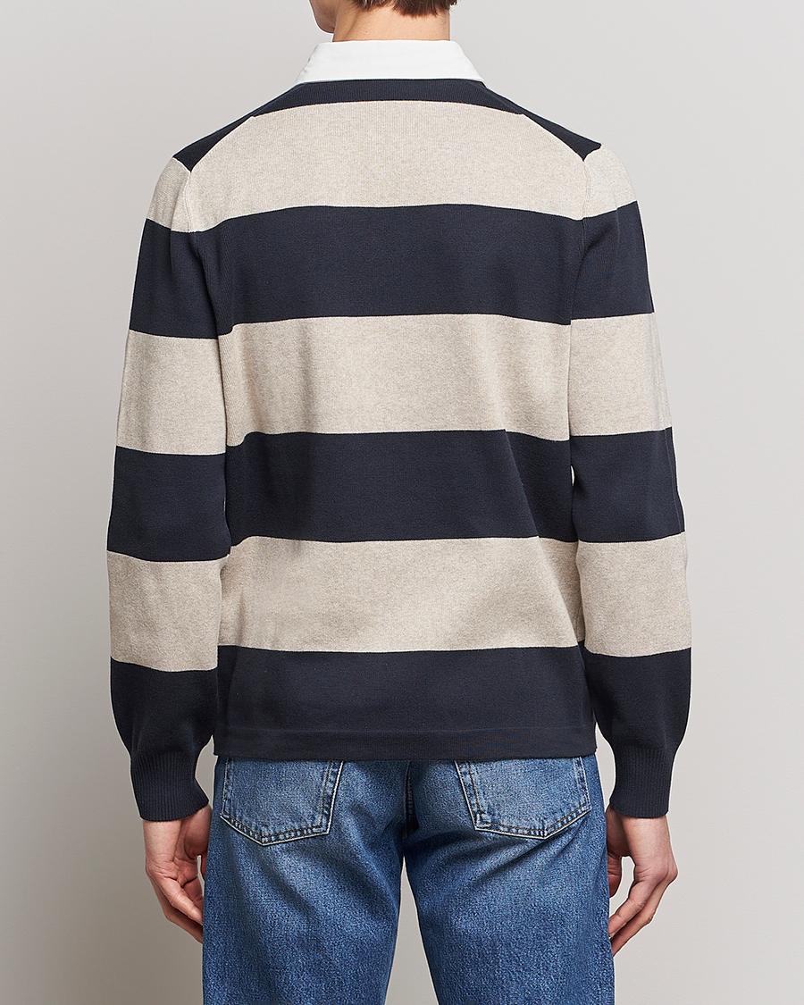 Herren | Pullover | Morris | George Knitted Striped Rugger Grey/Navy