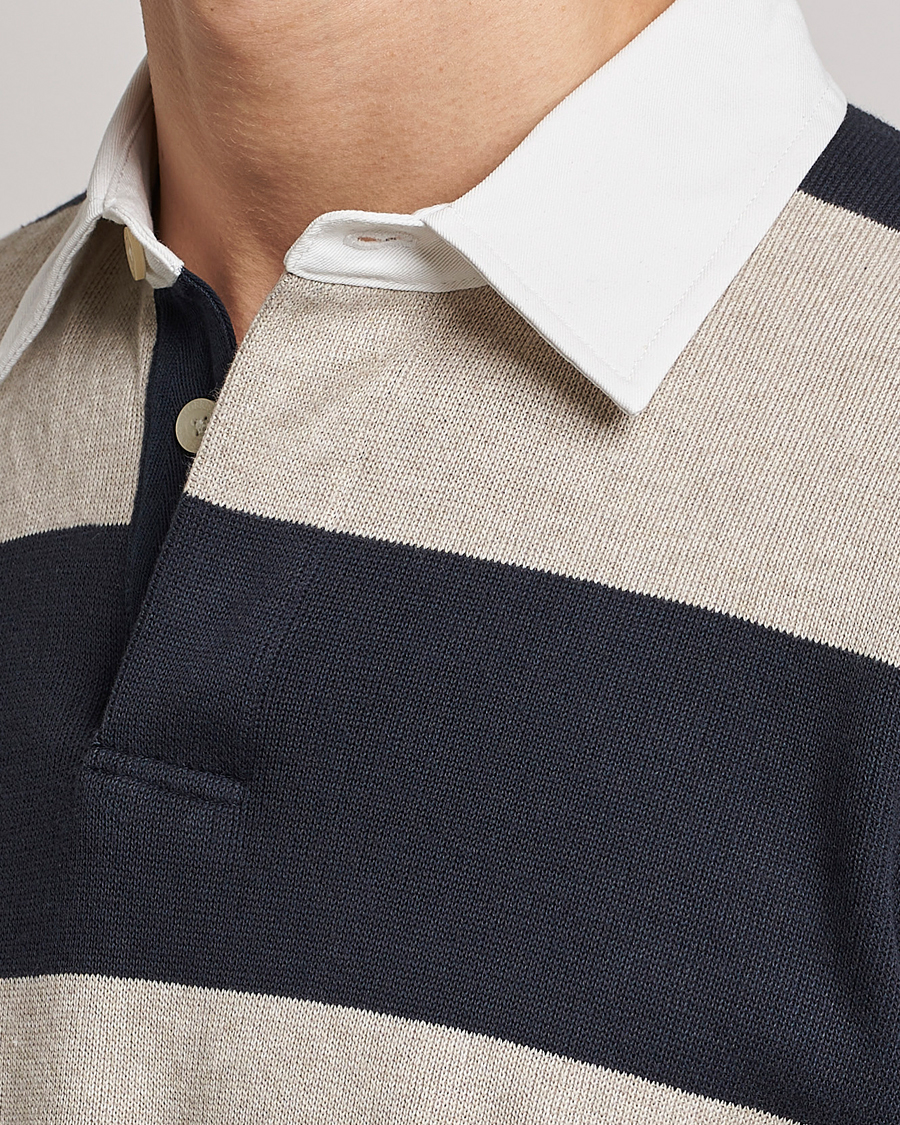 Herren | Pullover | Morris | George Knitted Striped Rugger Grey/Navy