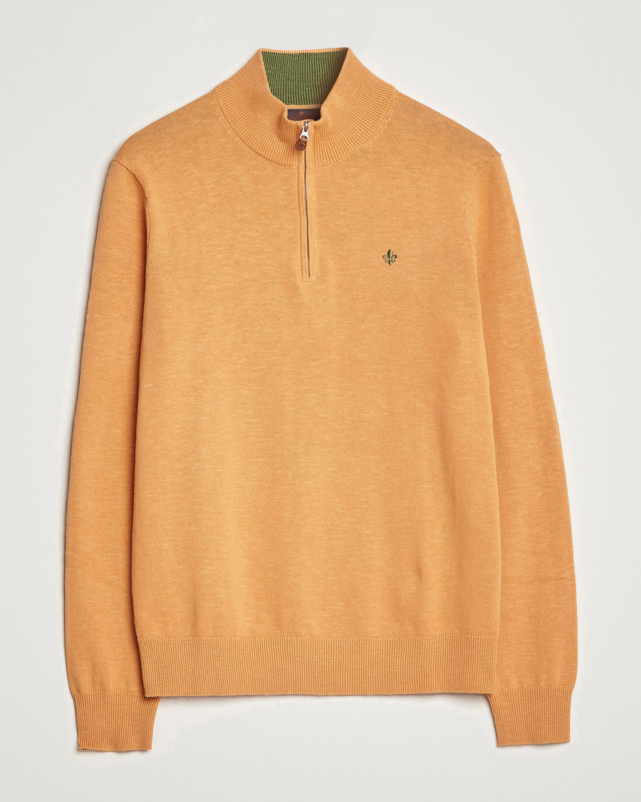 Herren | Pullover | Morris | Harold Cotton/Linen Summer Half Zip Orange